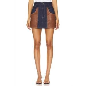 NEW NEEDII tisha denim contrast mini skirt in brown/blue